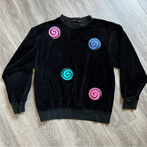 Vintage Russ velour swirl crewneck sweatshirt top. - Picture 1 of 9
